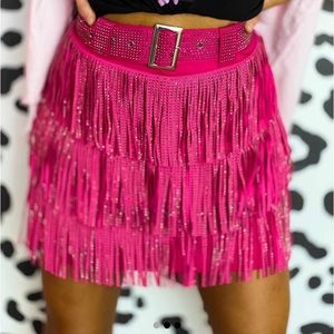 Size S Hot Pink Rhinestone Fringe Skirt from Southern Fried Chics Boutique
